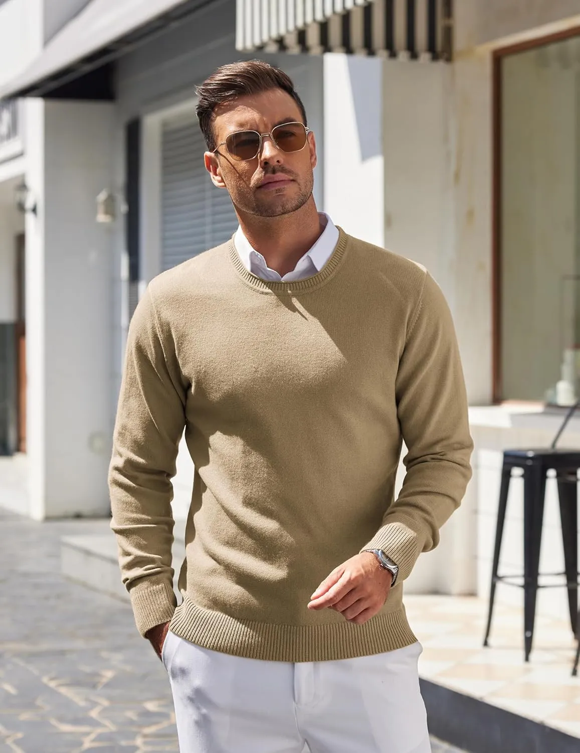 COOFANDY Mens Crewneck Sweater Pullover Knit Sweater Lightweight Sweaters with Ribbing Edge