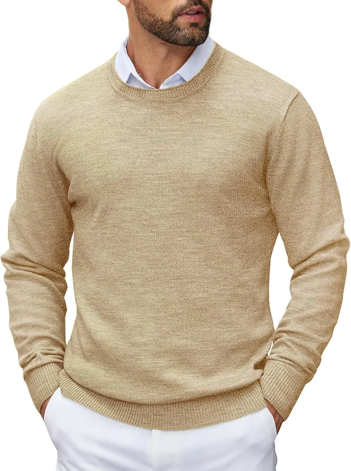 COOFANDY Mens Crewneck Sweater Pullover Knit Sweater Lightweight Sweaters with Ribbing Edge