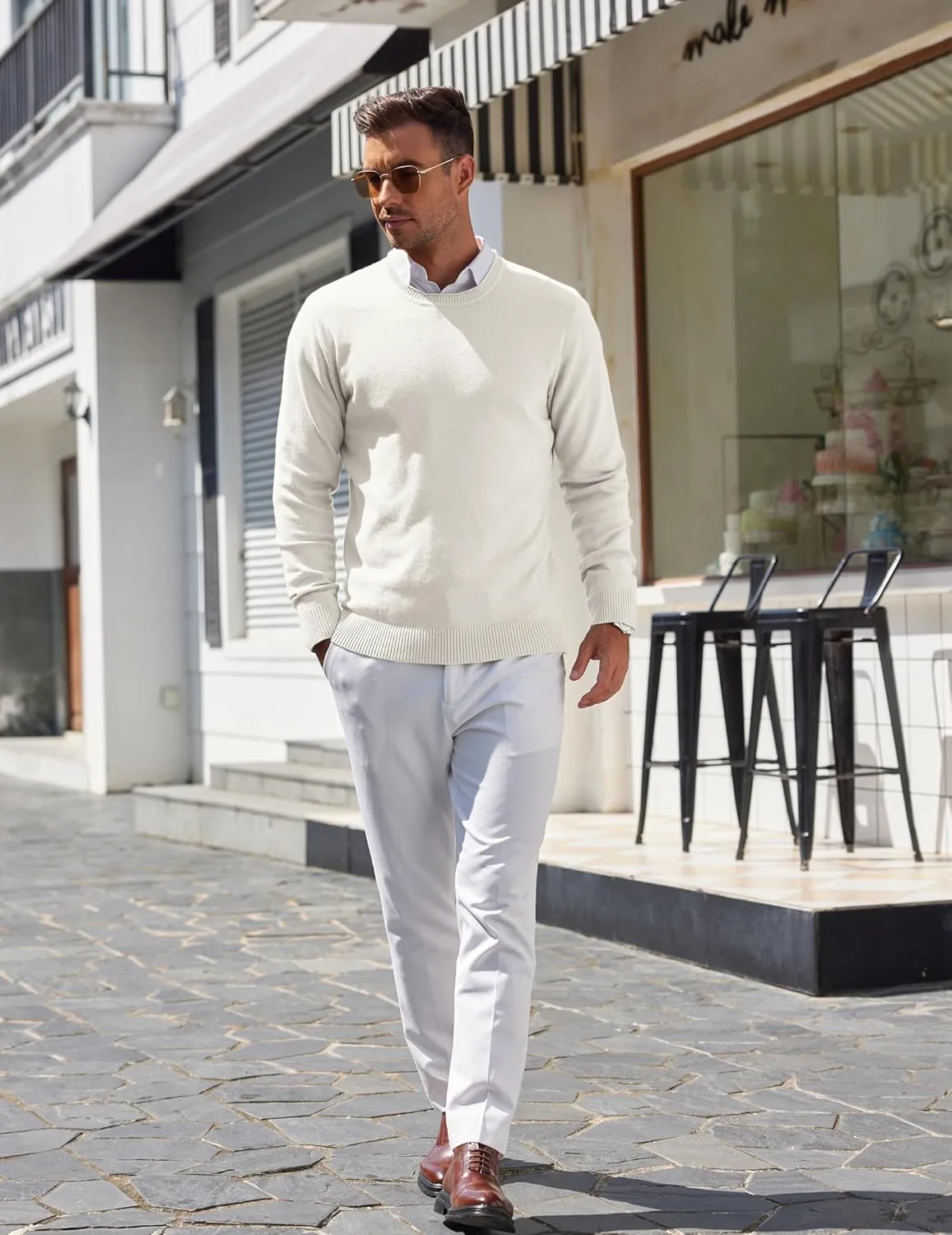 COOFANDY Mens Crewneck Sweater Pullover Knit Sweater Lightweight Sweaters with Ribbing Edge