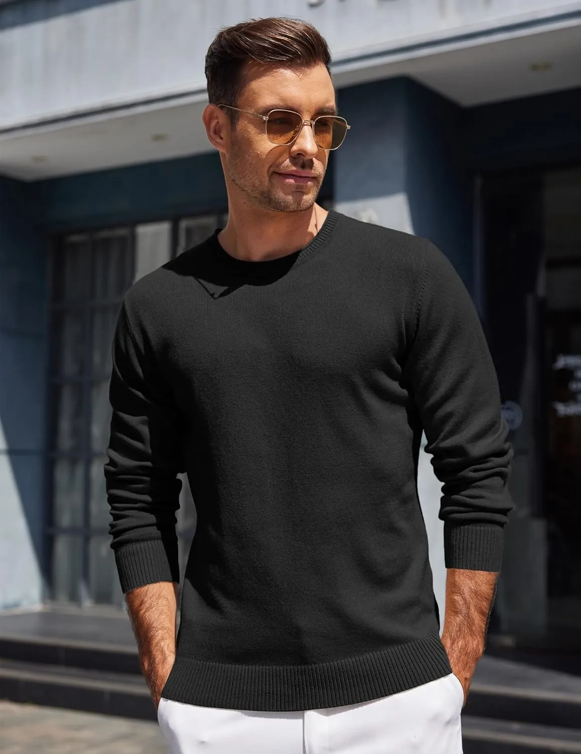 COOFANDY Mens Crewneck Sweater Pullover Knit Sweater Lightweight Sweaters with Ribbing Edge