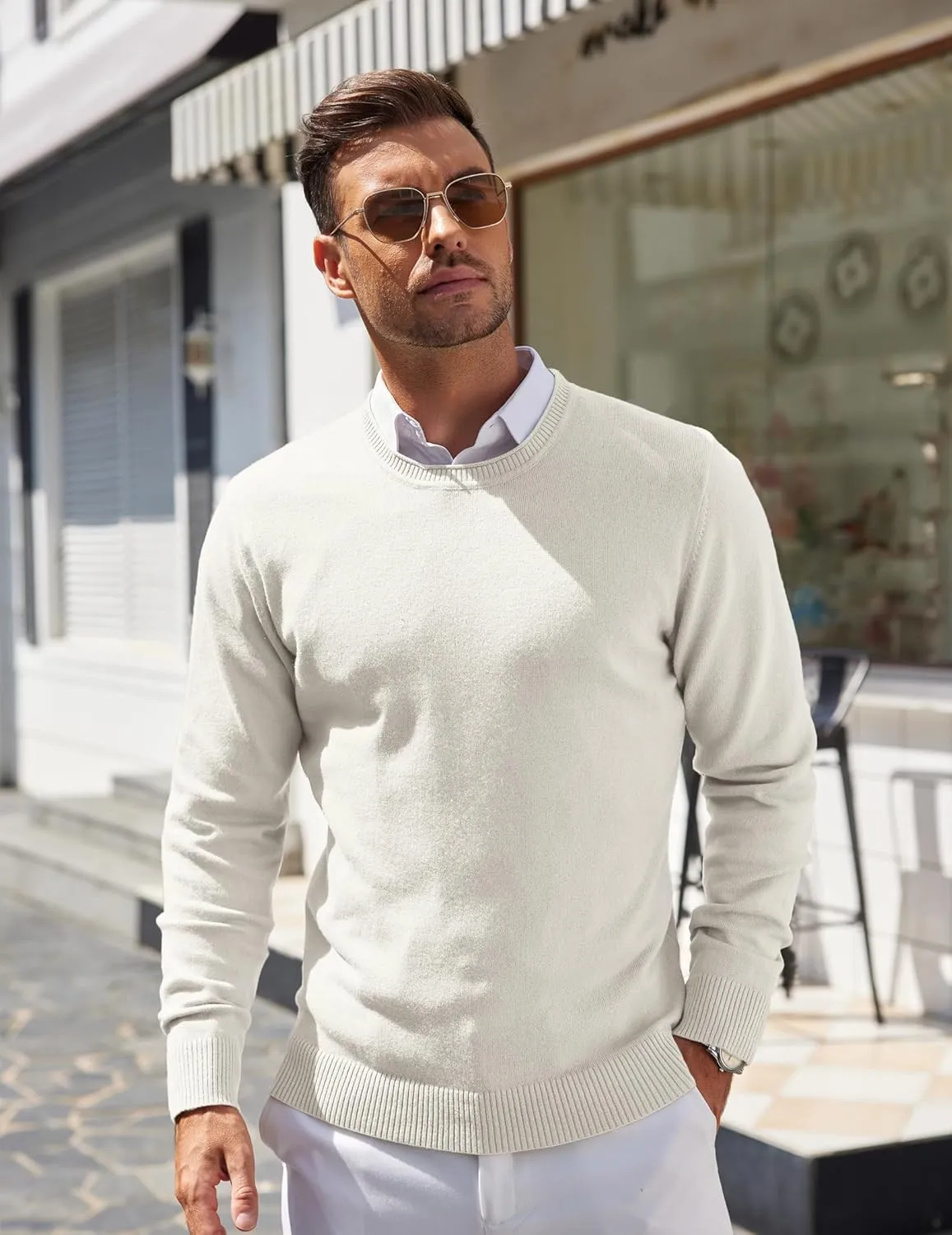 COOFANDY Mens Crewneck Sweater Pullover Knit Sweater Lightweight Sweaters with Ribbing Edge
