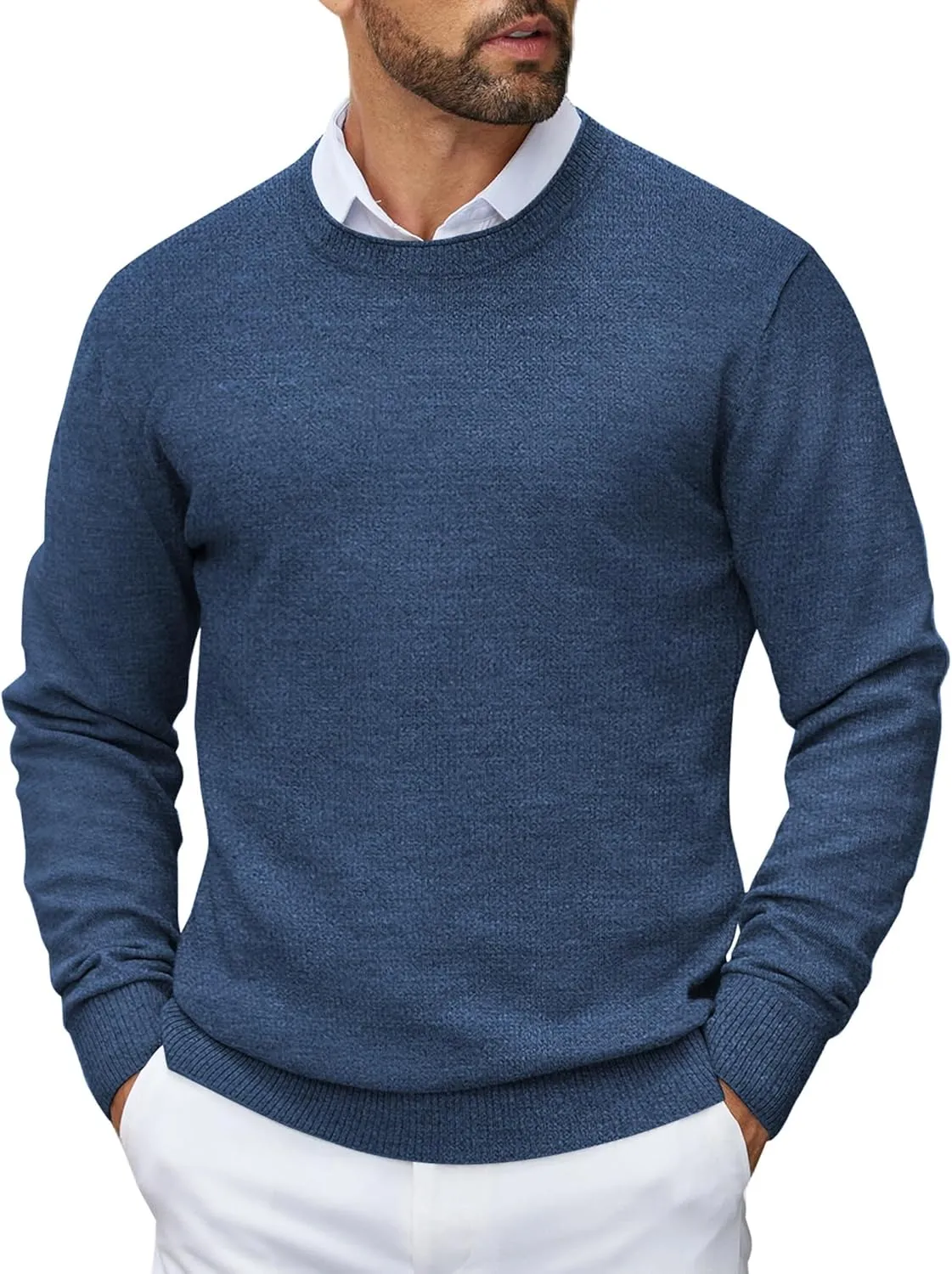 COOFANDY Mens Crewneck Sweater Pullover Knit Sweater Lightweight Sweaters with Ribbing Edge
