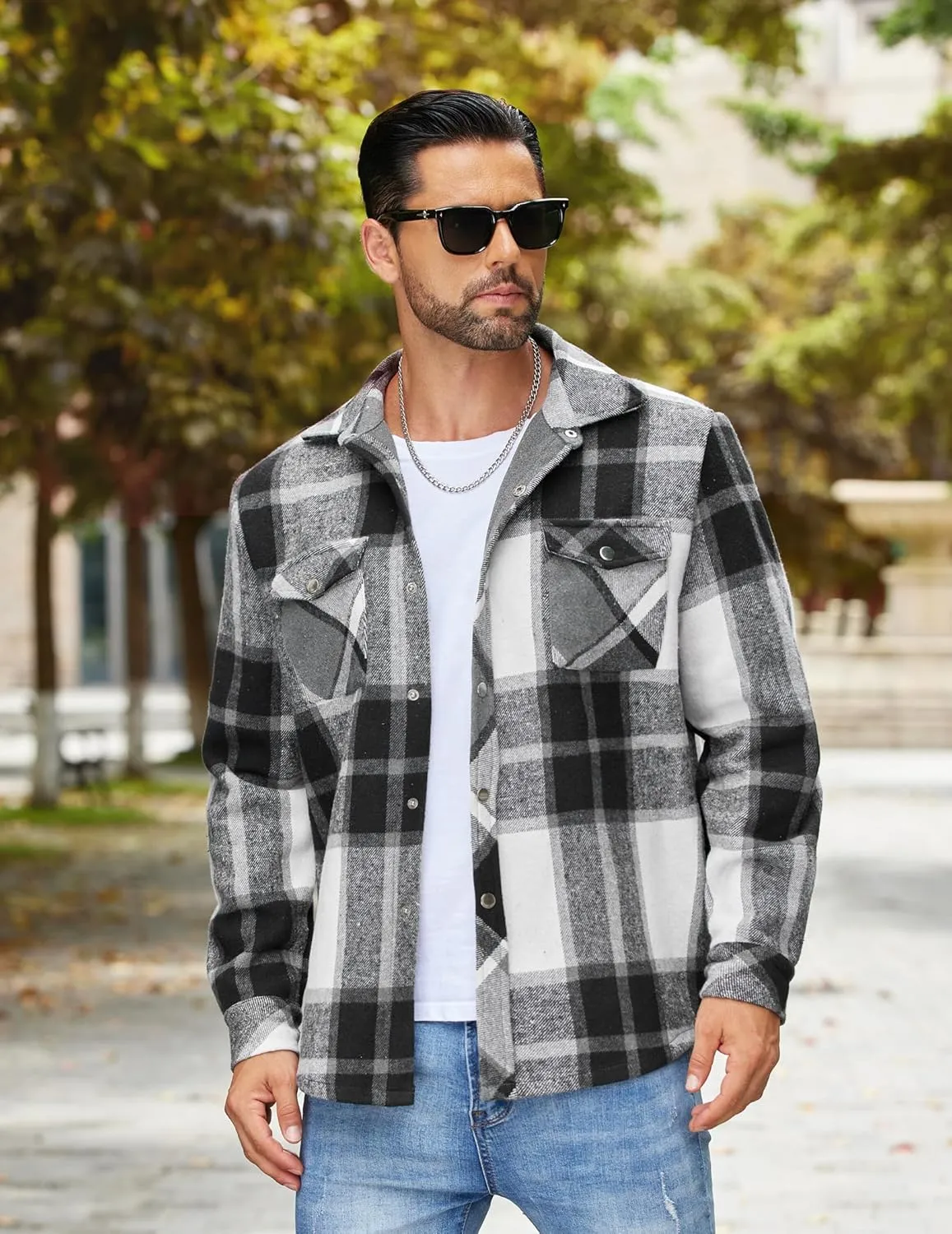 COOFANDY Mens Flannel Shirt Jacket Casual Button Down Plaid Shirt Jackets Warm Lined Sherpa Shacket with Pockets