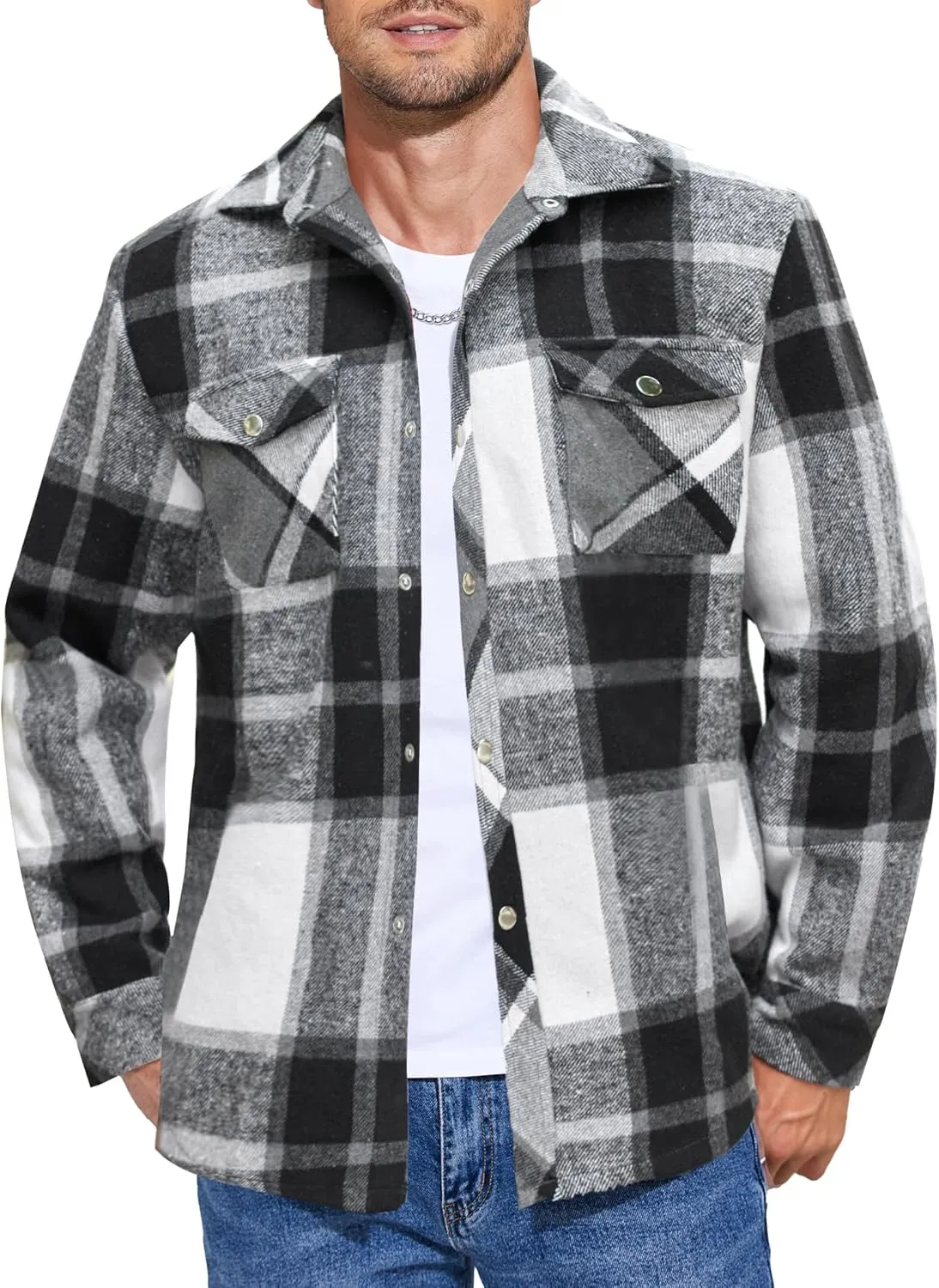COOFANDY Mens Flannel Shirt Jacket Casual Button Down Plaid Shirt Jackets Warm Lined Sherpa Shacket with Pockets