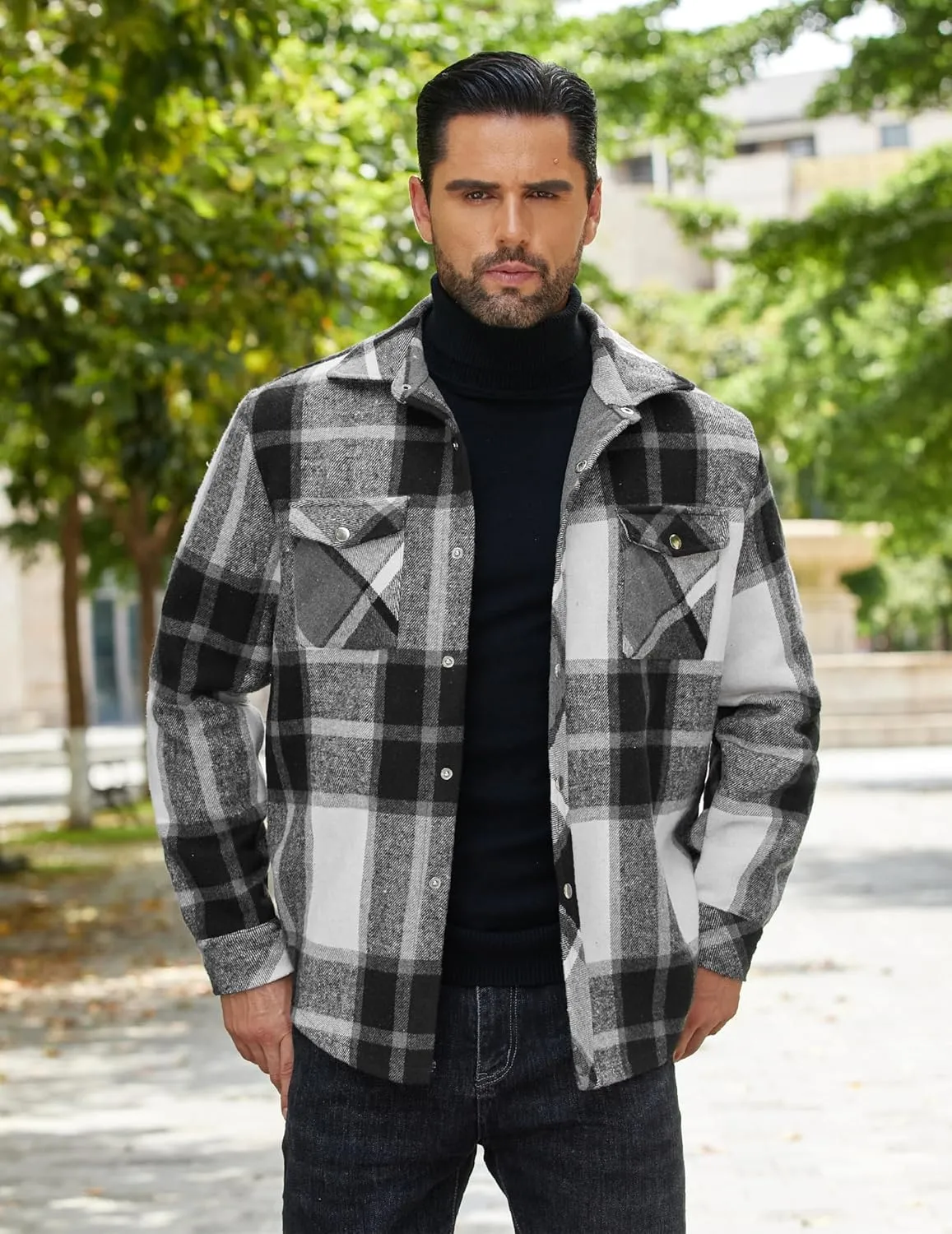 COOFANDY Mens Flannel Shirt Jacket Casual Button Down Plaid Shirt Jackets Warm Lined Sherpa Shacket with Pockets