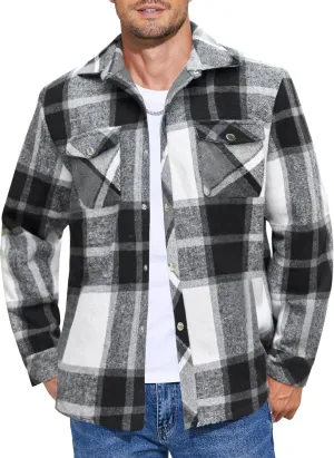 COOFANDY Mens Flannel Shirt Jacket Casual Button Down Plaid Shirt Jackets Warm Lined Sherpa Shacket with Pockets