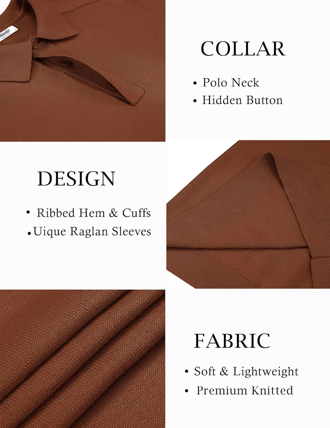 COOFANDY Mens Knit Polo Sweater Long Sleeve Collared Polo Hidden Button Casual Pullover Sweaters