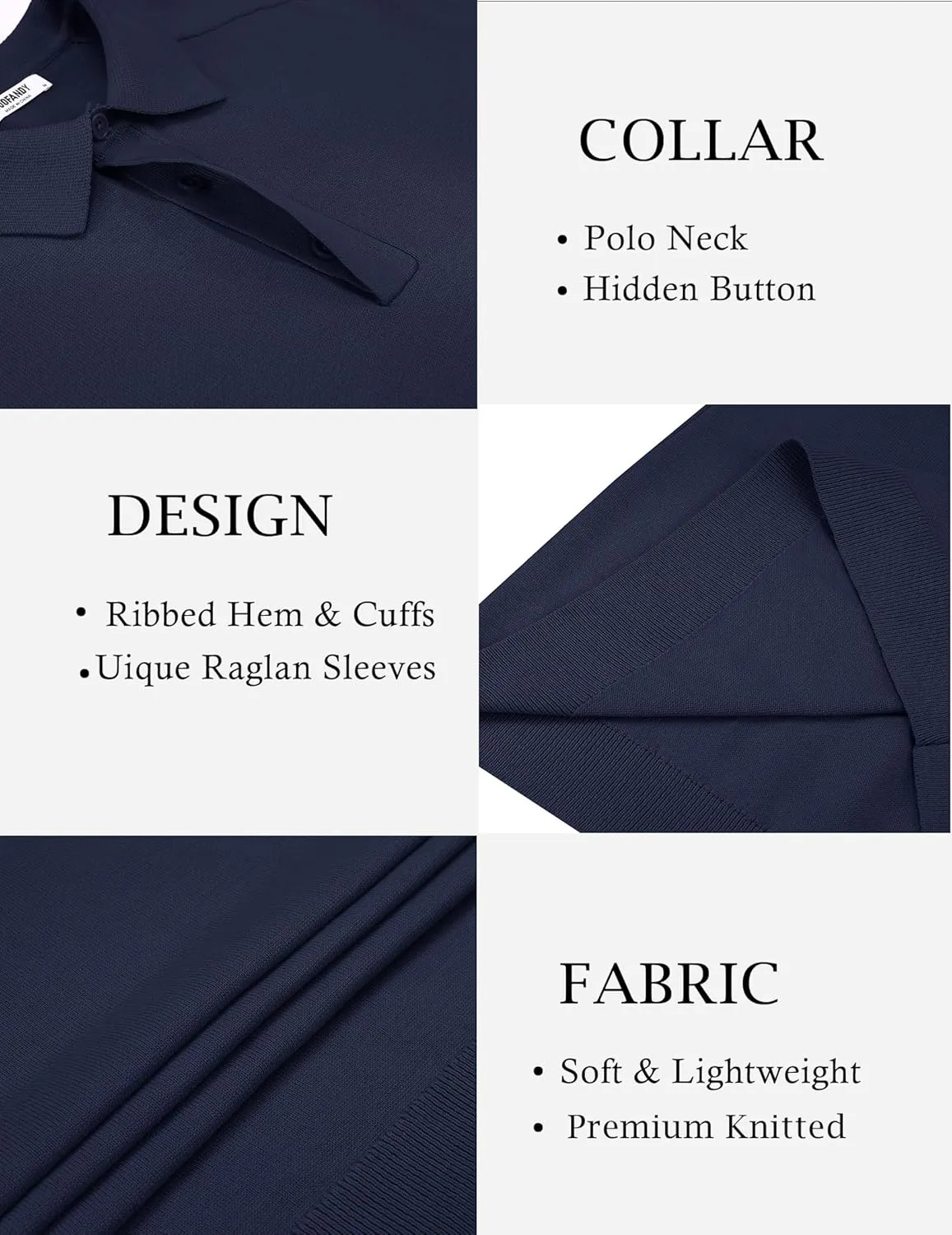 COOFANDY Mens Knit Polo Sweater Long Sleeve Collared Polo Hidden Button Casual Pullover Sweaters