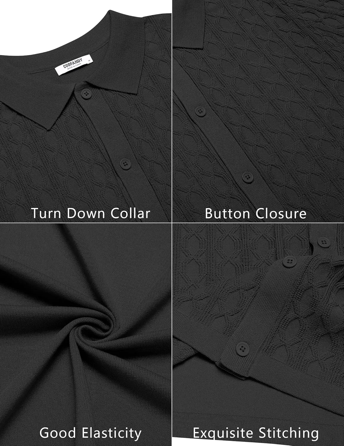COOFANDY Men's Knit Short Sleeve Shirts Button Down Vintage Knitted Polo Shirt Casual Beach Crochet Cable Vacation Shirt