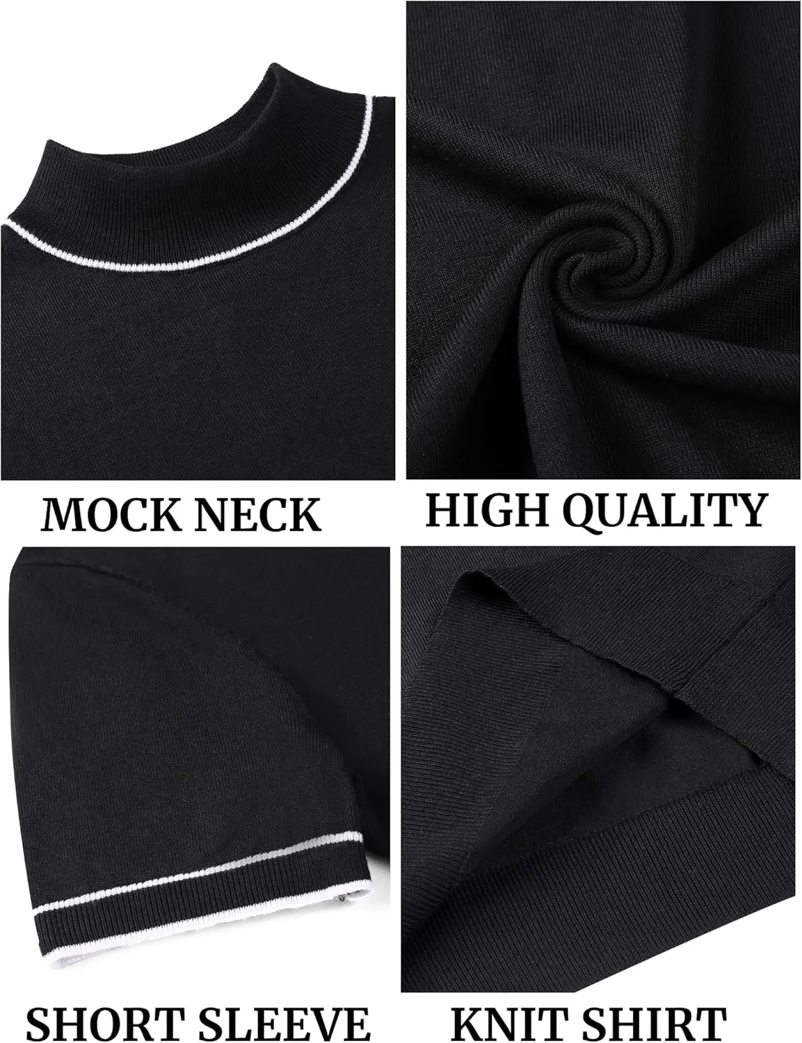 COOFANDY Mens Mock Turtleneck Sweater Short Sleeve Casual Dress Sweater Slim Fit Pullover Basic Knit Tee