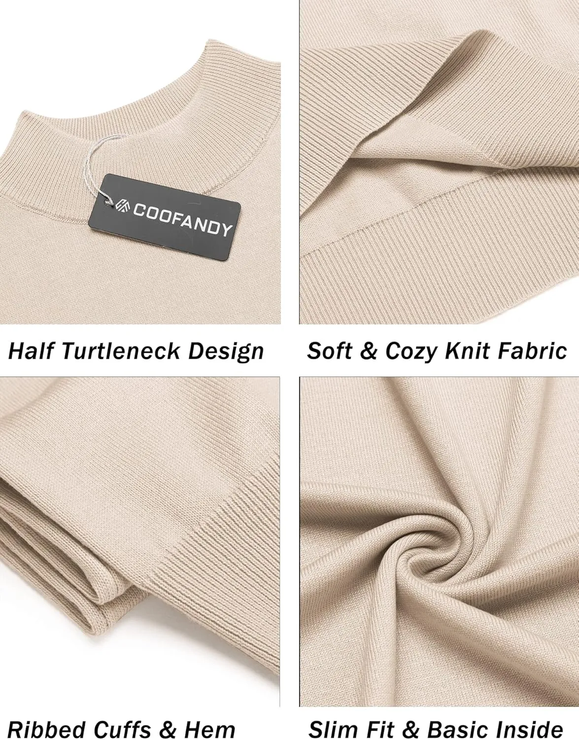 COOFANDY Mens Mock Turtleneck Sweater Short Sleeve Casual Dress Sweater Slim Fit Pullover Basic Knit Tee