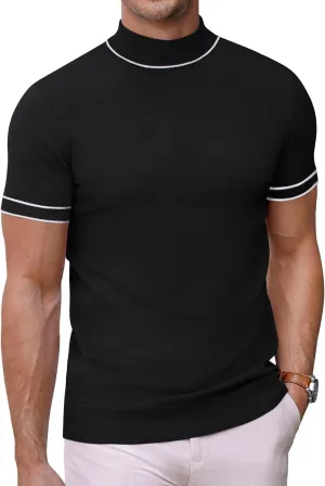 COOFANDY Mens Mock Turtleneck Sweater Short Sleeve Casual Dress Sweater Slim Fit Pullover Basic Knit Tee
