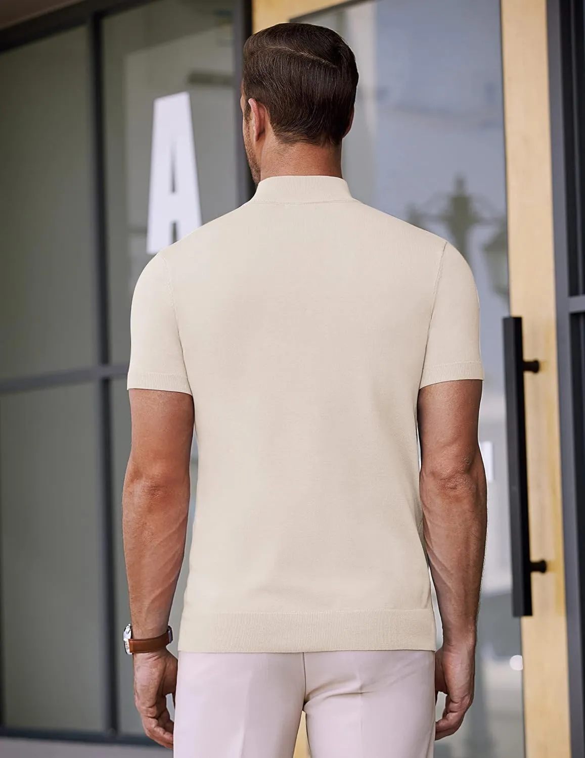 COOFANDY Mens Mock Turtleneck Sweater Short Sleeve Casual Dress Sweater Slim Fit Pullover Basic Knit Tee