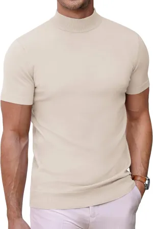 COOFANDY Mens Mock Turtleneck Sweater Short Sleeve Casual Dress Sweater Slim Fit Pullover Basic Knit Tee