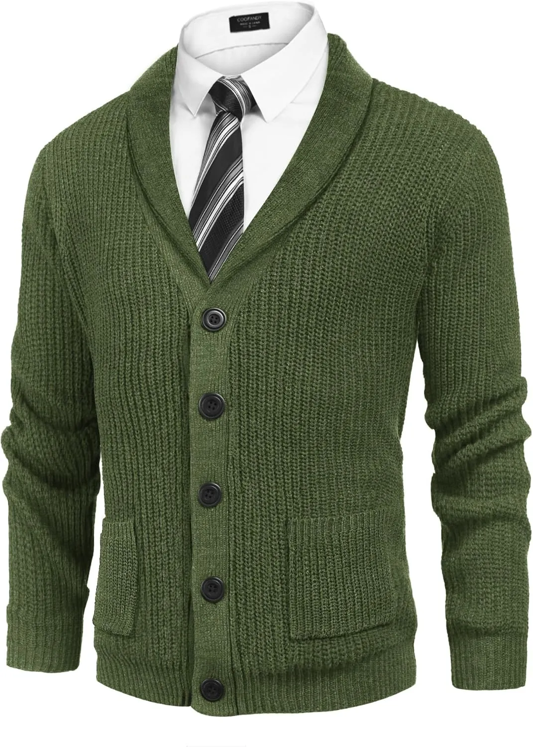 COOFANDY Men's Shawl Collar Cardigan Sweater Slim Fit Cable Knit Button up Sweater with Pockets