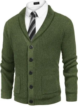 COOFANDY Men's Shawl Collar Cardigan Sweater Slim Fit Cable Knit Button up Sweater with Pockets