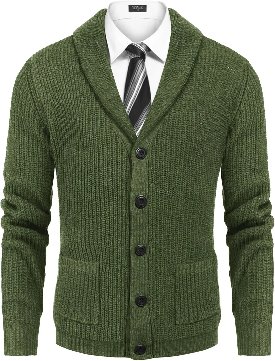 COOFANDY Men's Shawl Collar Cardigan Sweater Slim Fit Cable Knit Button up Sweater with Pockets