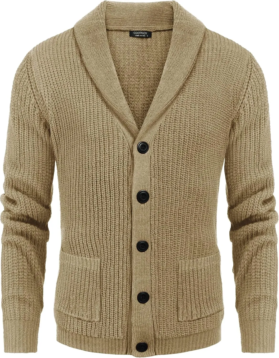 COOFANDY Men's Shawl Collar Cardigan Sweater Slim Fit Cable Knit Button up Sweater with Pockets