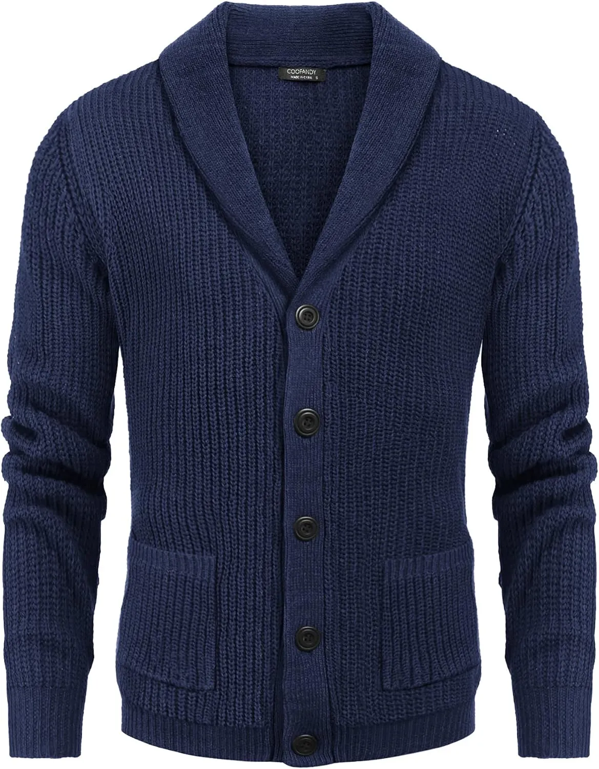 COOFANDY Men's Shawl Collar Cardigan Sweater Slim Fit Cable Knit Button up Sweater with Pockets