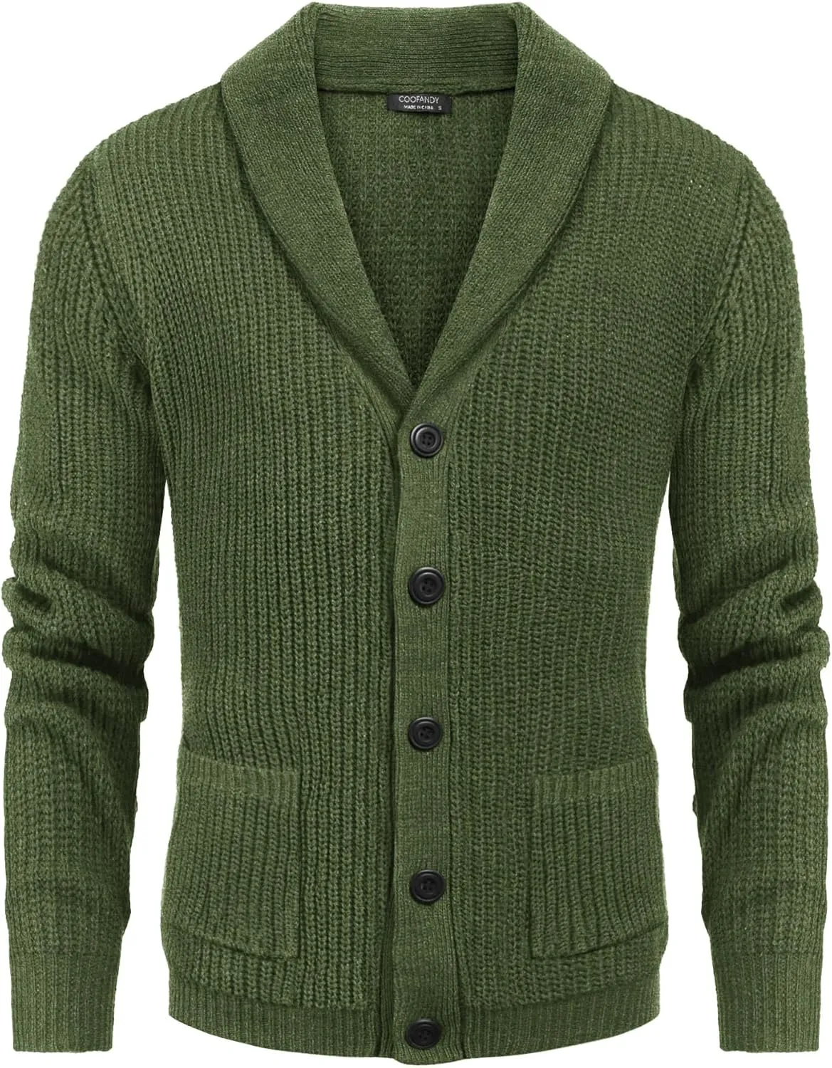 COOFANDY Men's Shawl Collar Cardigan Sweater Slim Fit Cable Knit Button up Sweater with Pockets