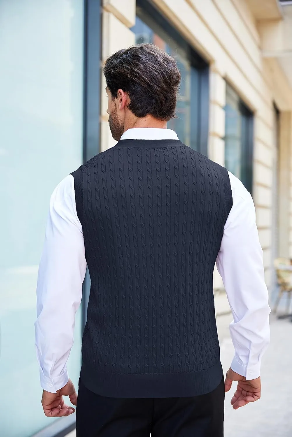 COOFANDY Men's Sleeveless Sweater Vest V-Neck Casual Cable Knit Button Down Cardigan Vest
