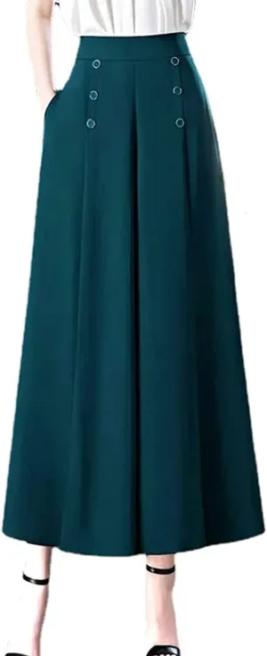 Cool and Slim Stylish Pleated Wide-Leg Pants,High Waisted Double Breasted Wide Leg Pants,Pleated High Waist Pants