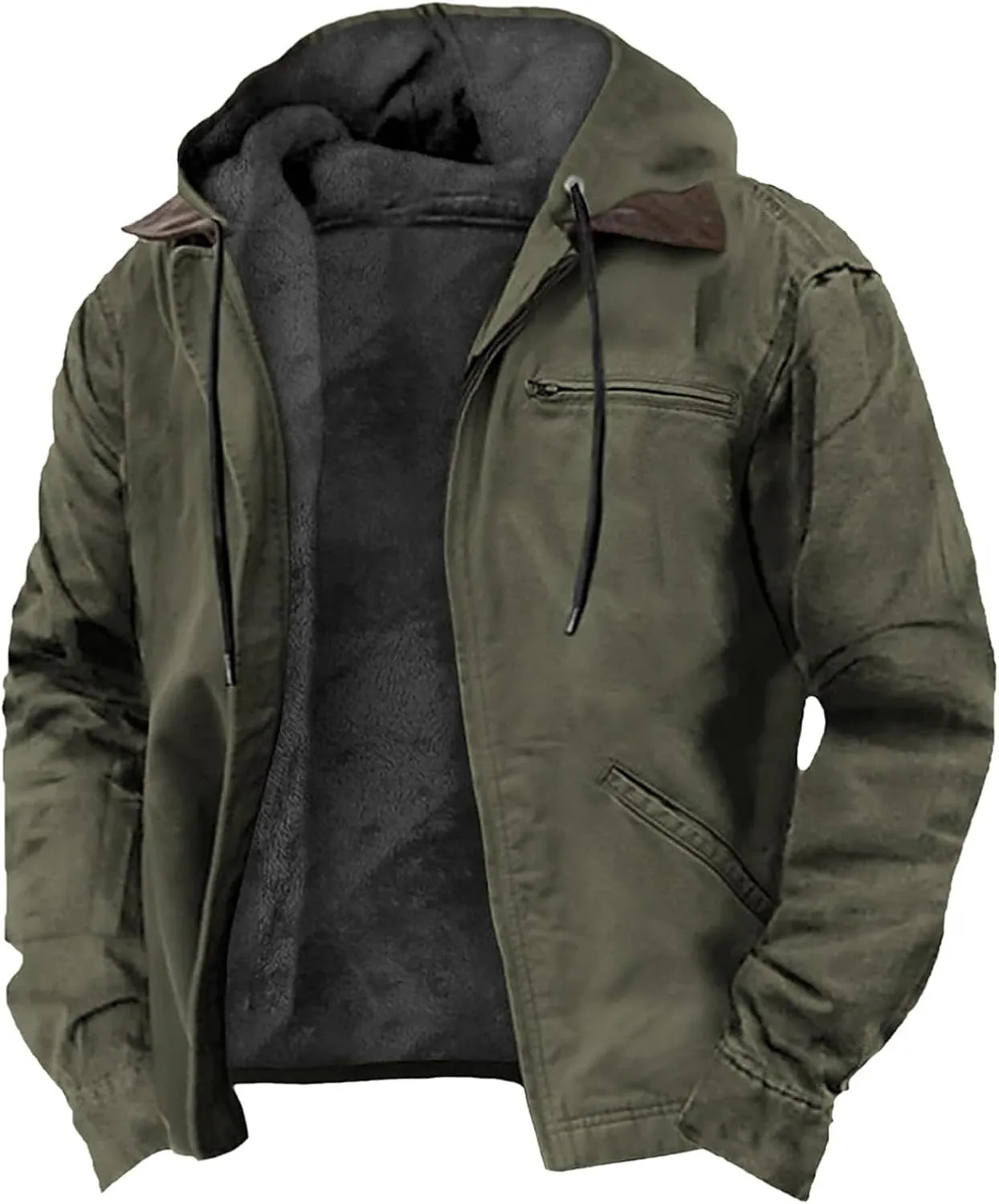 Costaric Solid Color Hooded Coat For Mens Fashion Casual Zipper Winter Warm Sherpa Fleece Lined Jacket With Pockets Jacket