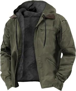Costaric Solid Color Hooded Coat For Mens Fashion Casual Zipper Winter Warm Sherpa Fleece Lined Jacket With Pockets Jacket