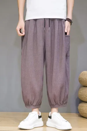 Cotton Harem Pants Men Casual Hip Hop Trousers Drawstring Cross Bloomers Ankle-Length Pants Joggers Streetwear