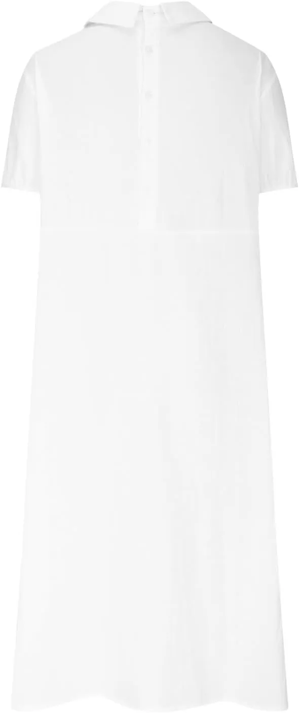 Cotton Linen Long Dress for Women Lapel Neck Short Sleeve Midi Dress Plus Size Maxi Dresses Beach Vacation Sundresses