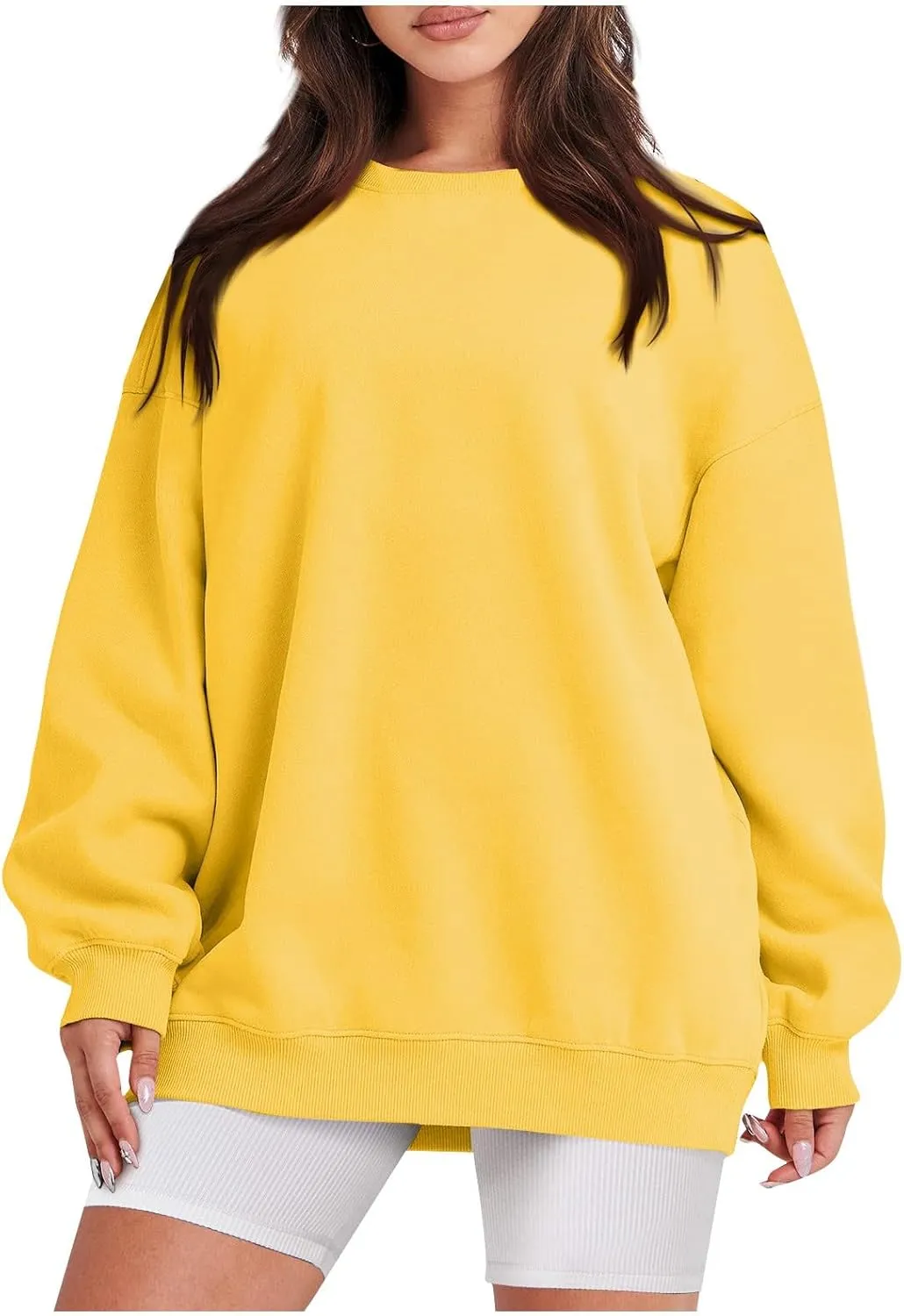 Crew Neck Sweatshirts Women Long Sleeve Fleece Oversized Sweatshirt Soft Lightweight Pullover Tops Trendy Winter Coat