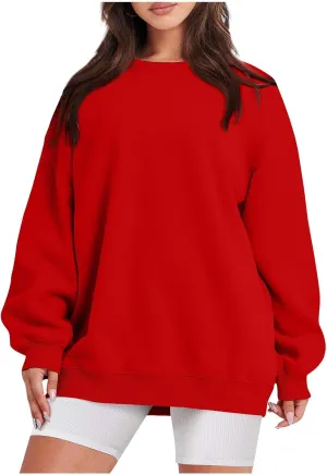 Crew Neck Sweatshirts Women Long Sleeve Fleece Oversized Sweatshirt Soft Lightweight Pullover Tops Trendy Winter Coat