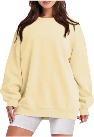 Crew Neck Sweatshirts Women Long Sleeve Fleece Oversized Sweatshirt Soft Lightweight Pullover Tops Trendy Winter Coat