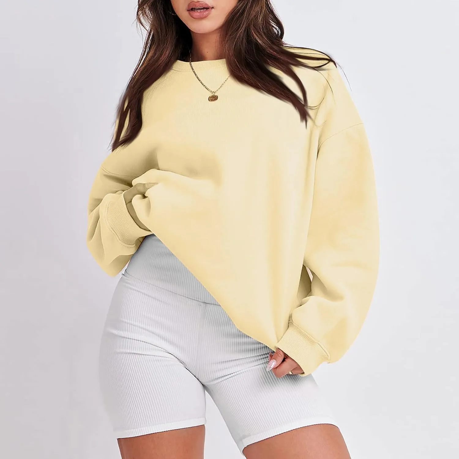 Crew Neck Sweatshirts Women Long Sleeve Fleece Oversized Sweatshirt Soft Lightweight Pullover Tops Trendy Winter Coat