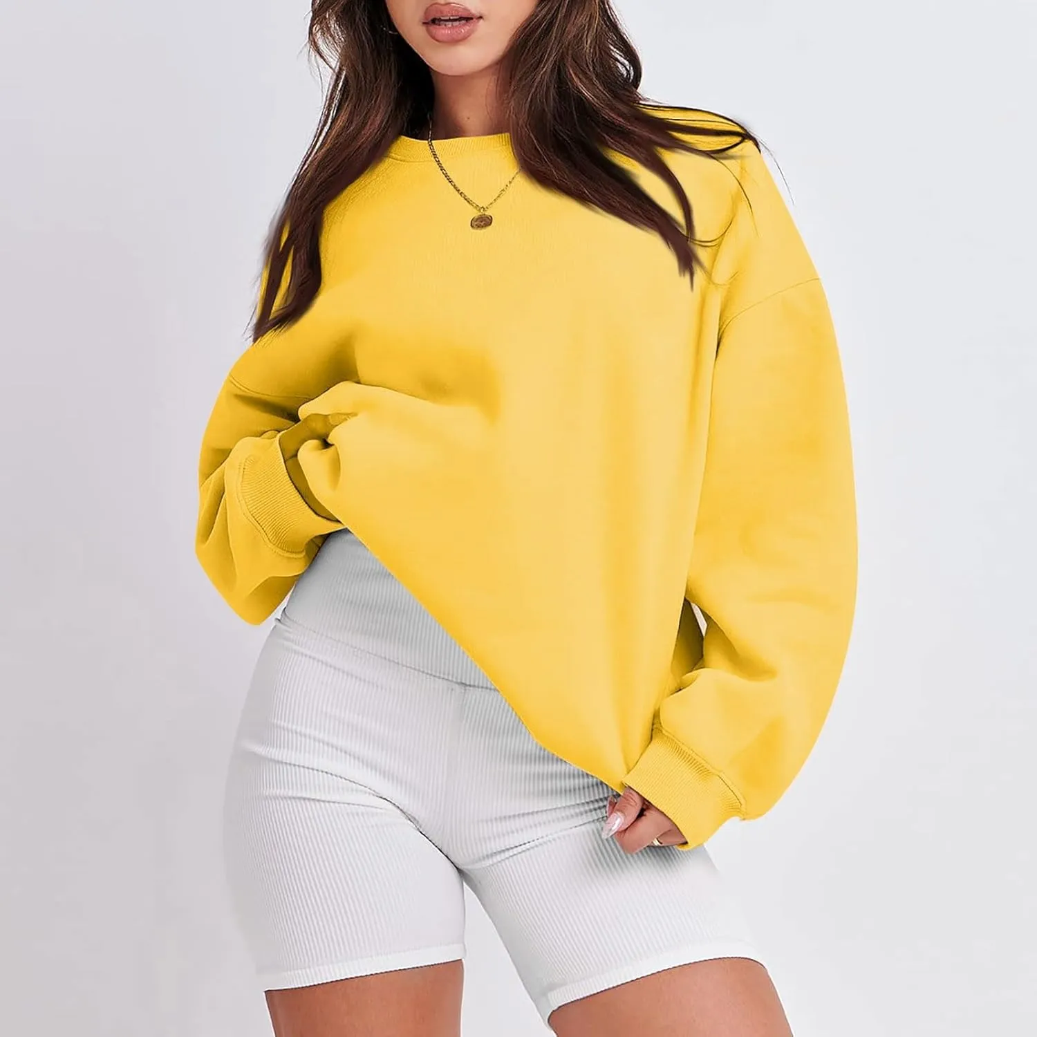 Crew Neck Sweatshirts Women Long Sleeve Fleece Oversized Sweatshirt Soft Lightweight Pullover Tops Trendy Winter Coat