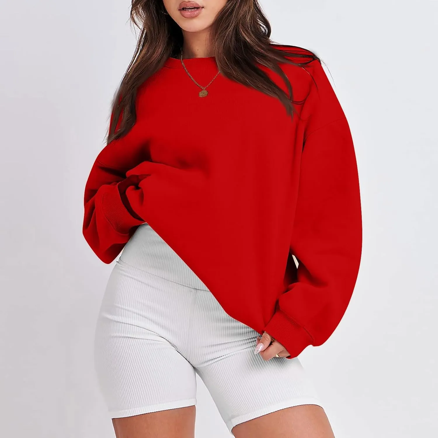 Crew Neck Sweatshirts Women Long Sleeve Fleece Oversized Sweatshirt Soft Lightweight Pullover Tops Trendy Winter Coat