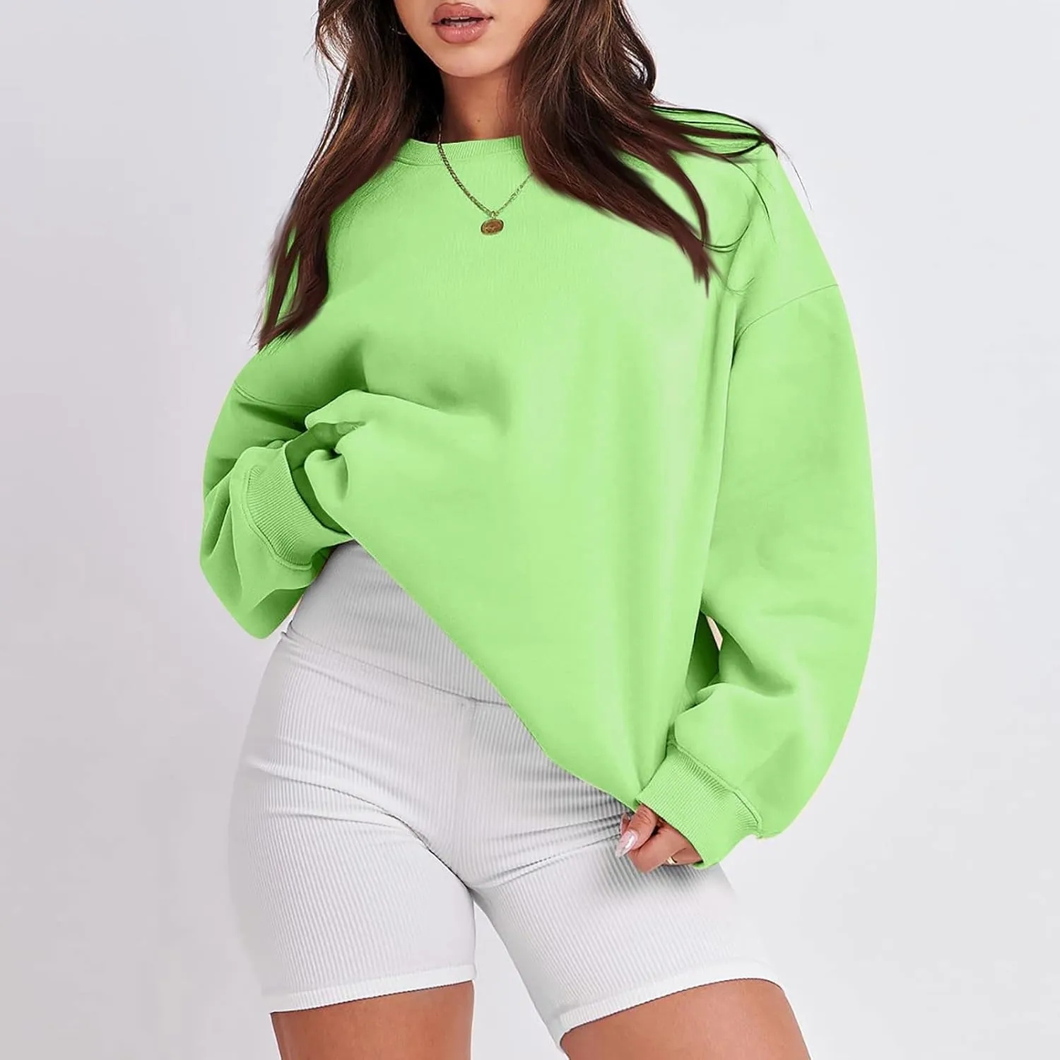 Crew Neck Sweatshirts Women Long Sleeve Fleece Oversized Sweatshirt Soft Lightweight Pullover Tops Trendy Winter Coat