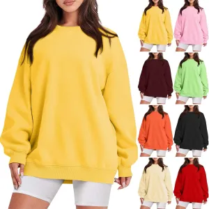 Crew Neck Sweatshirts Women Long Sleeve Fleece Oversized Sweatshirt Soft Lightweight Pullover Tops Trendy Winter Coat