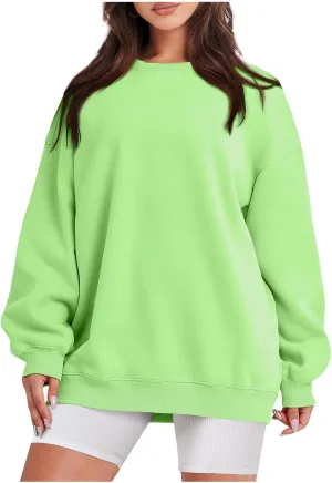 Crew Neck Sweatshirts Women Long Sleeve Fleece Oversized Sweatshirt Soft Lightweight Pullover Tops Trendy Winter Coat