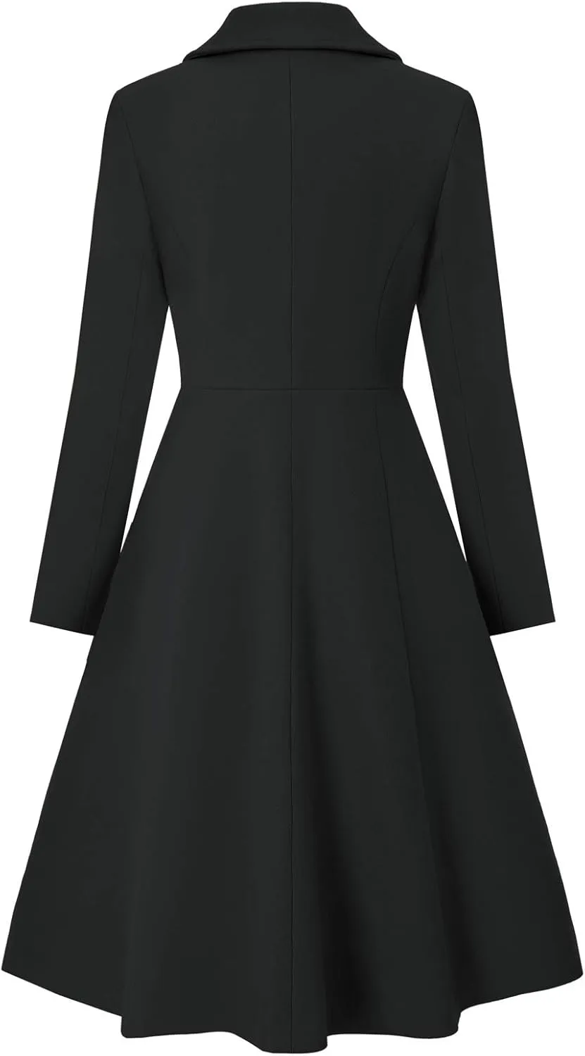 CURLBIUTY Women's Pea Coat Double Breasted A Line Long Trench Coat Winter Dress Coat with Pockets