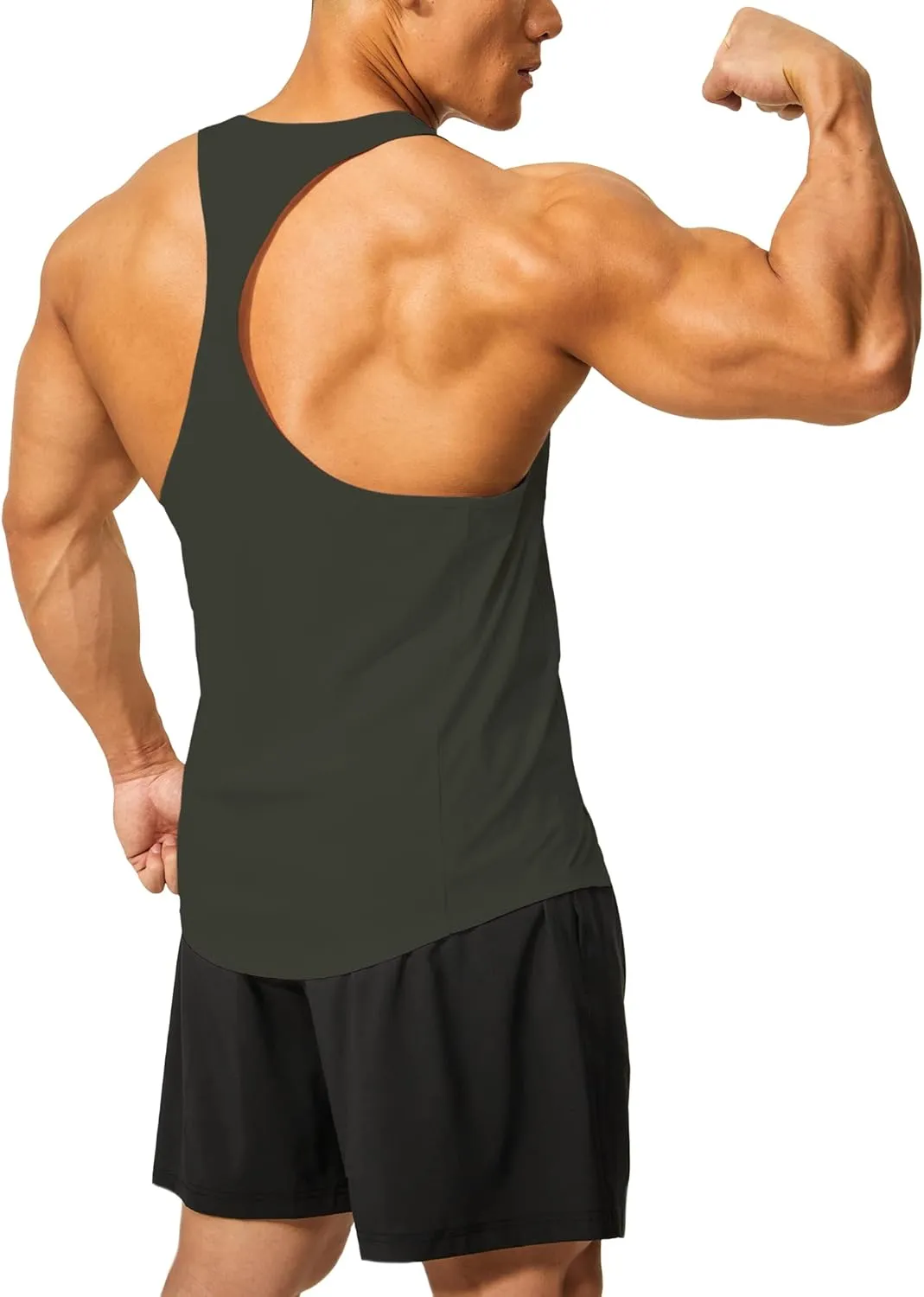 DEMOZU Men's Y Back Stringer Tank Top Bodybuilding Muscle Workout Athletic Running Gym Tank Top