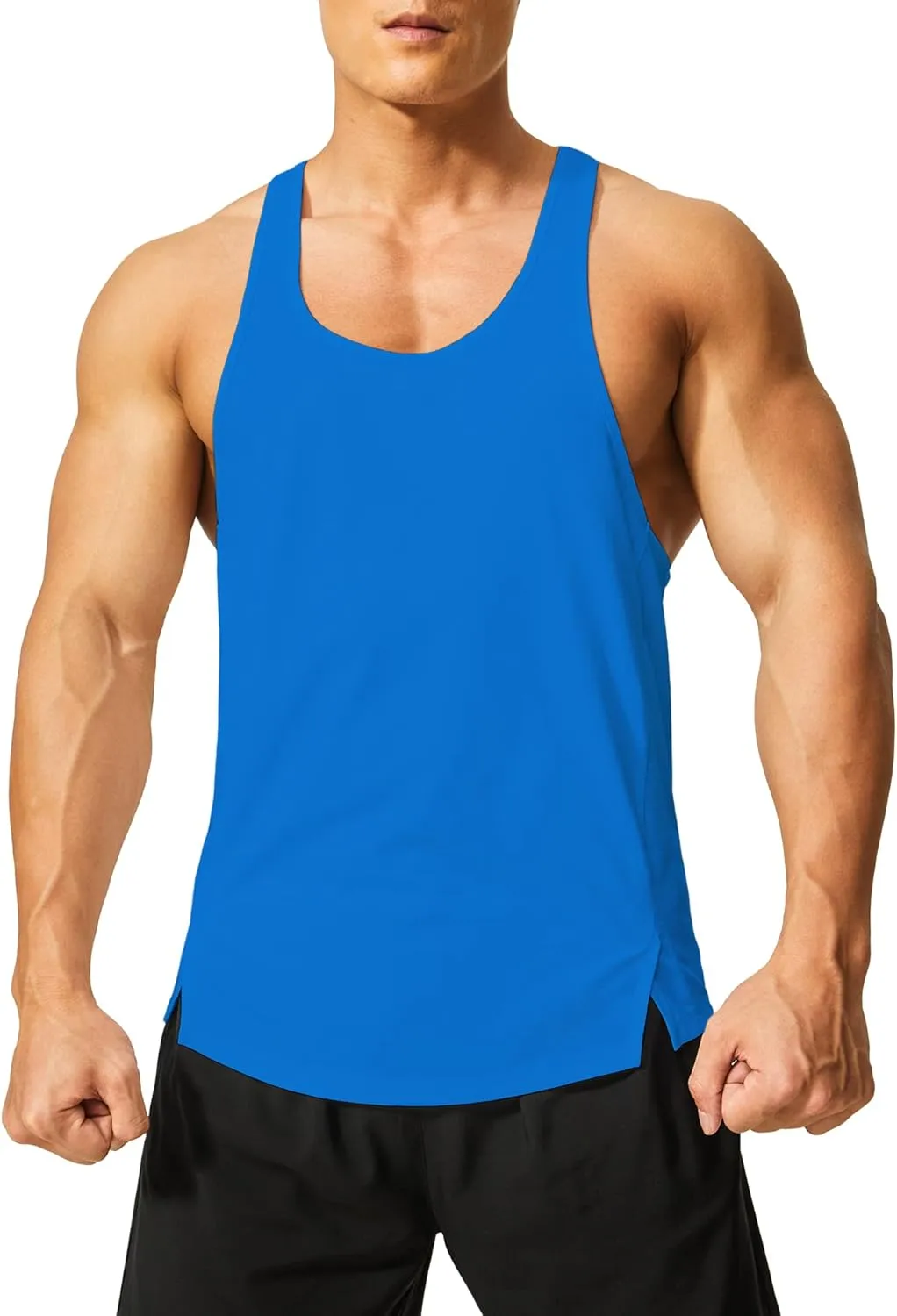 DEMOZU Men's Y Back Stringer Tank Top Bodybuilding Muscle Workout Athletic Running Gym Tank Top