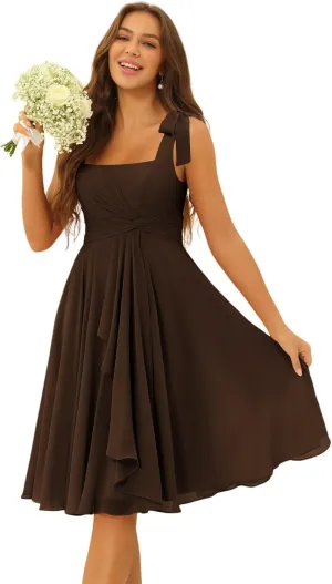 Dessiny Womens Short Bridesmaid Dresses 2025 Square Neck Ruched A Line Chiffon Formal Cocktail Dress DE422