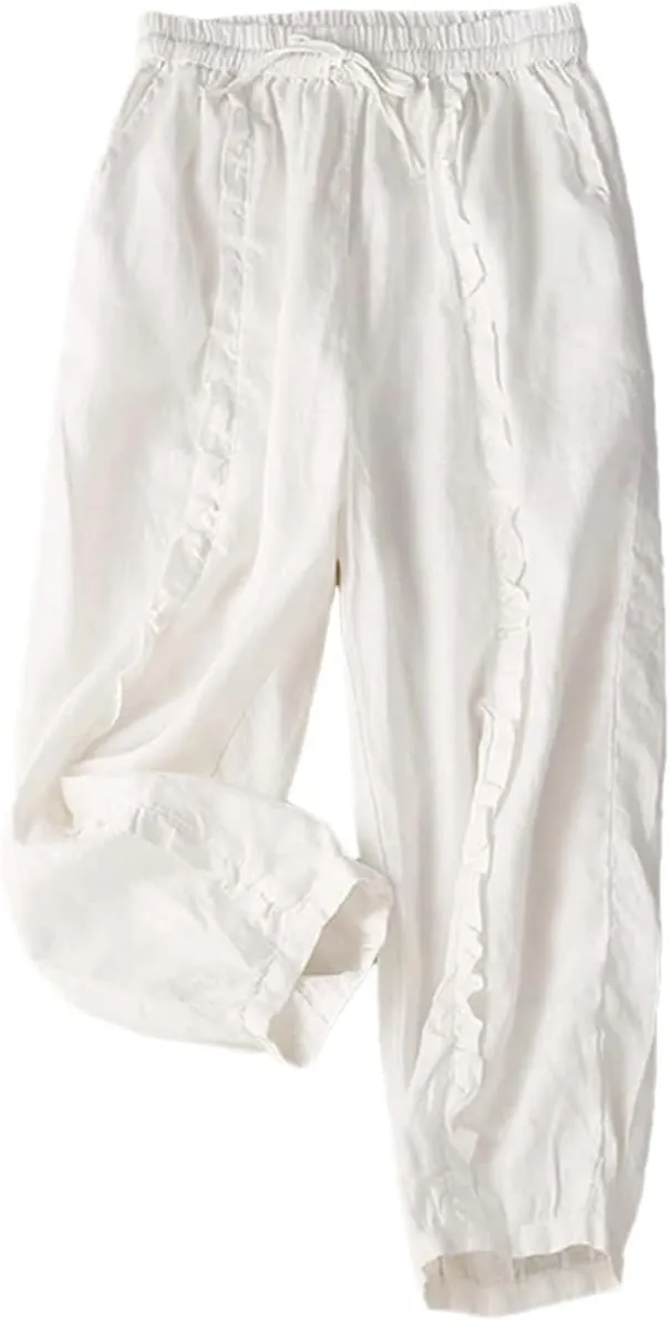 Dndrdhfb Women's Cotton Harem Pants High Waist Strappy Casual Bloomers Oversized Pants