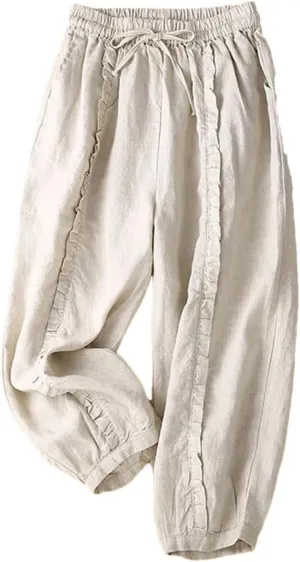 Dndrdhfb Women's Cotton Harem Pants High Waist Strappy Casual Bloomers Oversized Pants