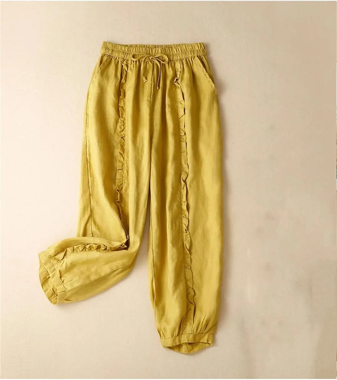 Dndrdhfb Women's Cotton Harem Pants High Waist Strappy Casual Bloomers Oversized Pants