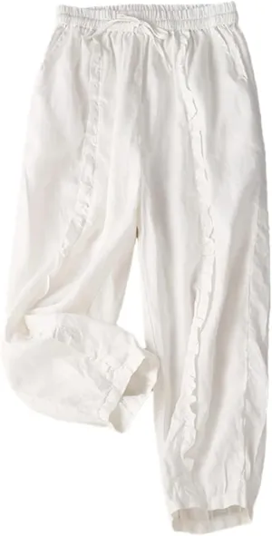 Dndrdhfb Women's Cotton Harem Pants High Waist Strappy Casual Bloomers Oversized Pants