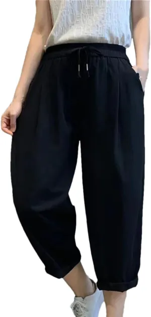 Dndrdhfb Women's Cotton Harem Pants Loose Elastic Waist Bloomers Elastic Jogging Pants