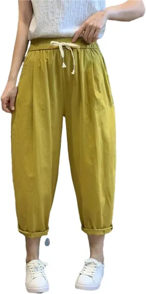 Dndrdhfb Women's Cotton Harem Pants Loose Elastic Waist Bloomers Elastic Jogging Pants