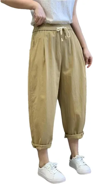 Dndrdhfb Women's Cotton Harem Pants Loose Elastic Waist Bloomers Elastic Jogging Pants